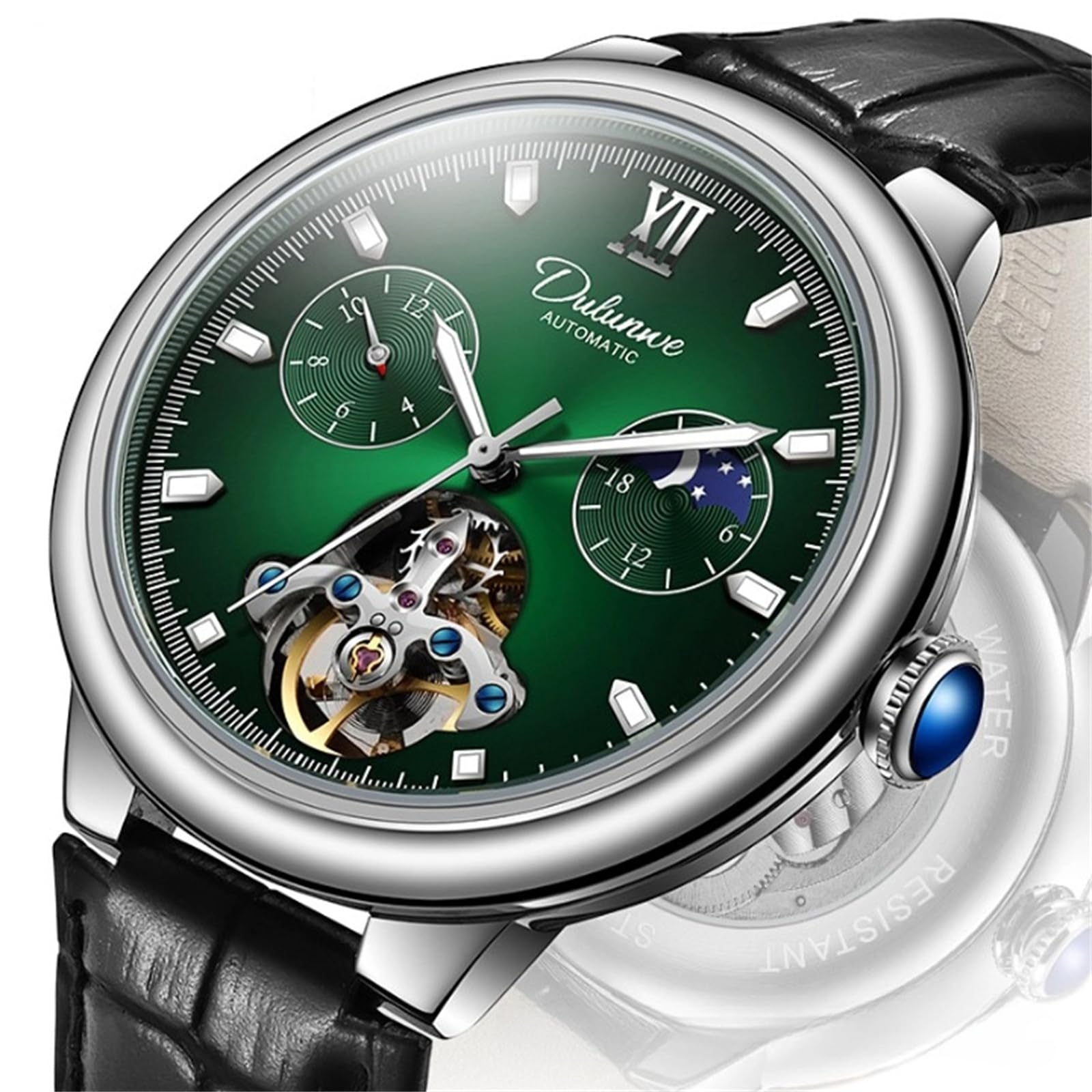 Годинники FORSINING Tourbillon Чоловічі Механічні Із Автоматичним Заводом Місячна Фаза Водонепроникні Люмінесцентні, фото №2