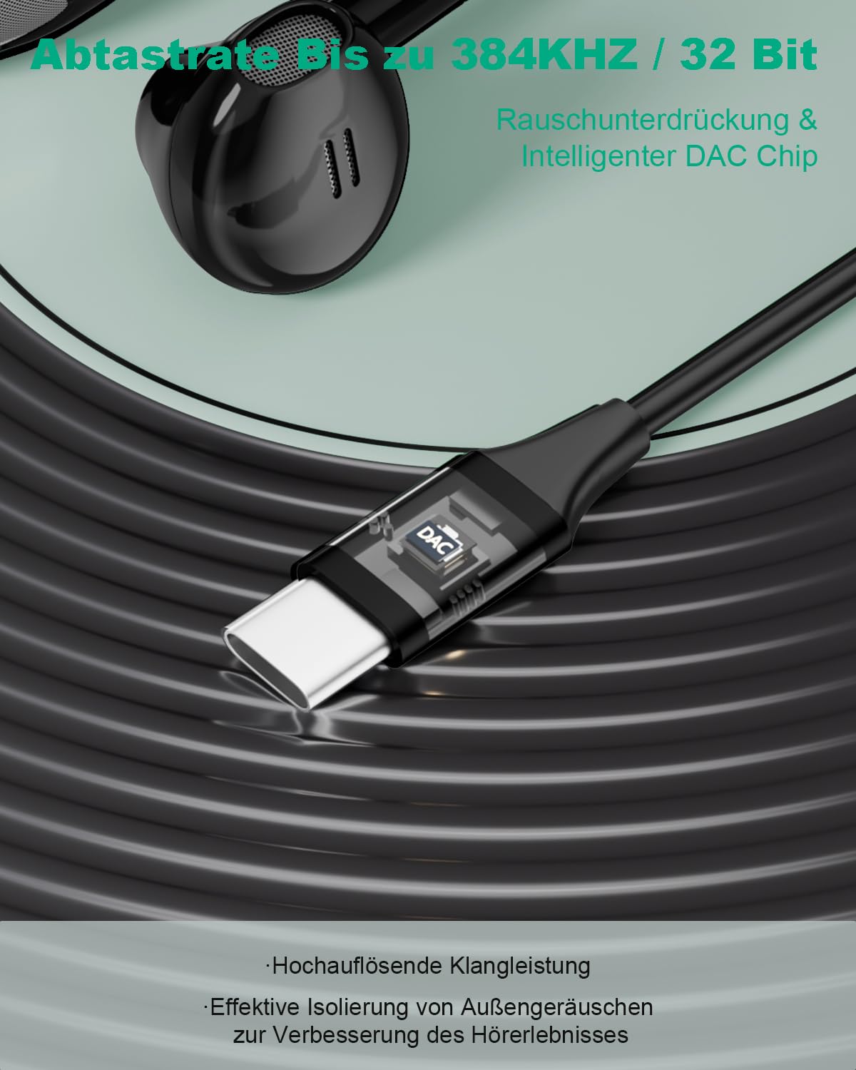 Навушники USB C для Samsung Galaxy S23 S22 Ultra S24 S21 FE A55 A53 A33 A54 5G, внутрішньовушні навушники USB C з мікрофоном, USB C гарнітура з кабелем, навушники для iPhone 15 16 Pixel 8 7a Pro iPad Air 5, фото №4