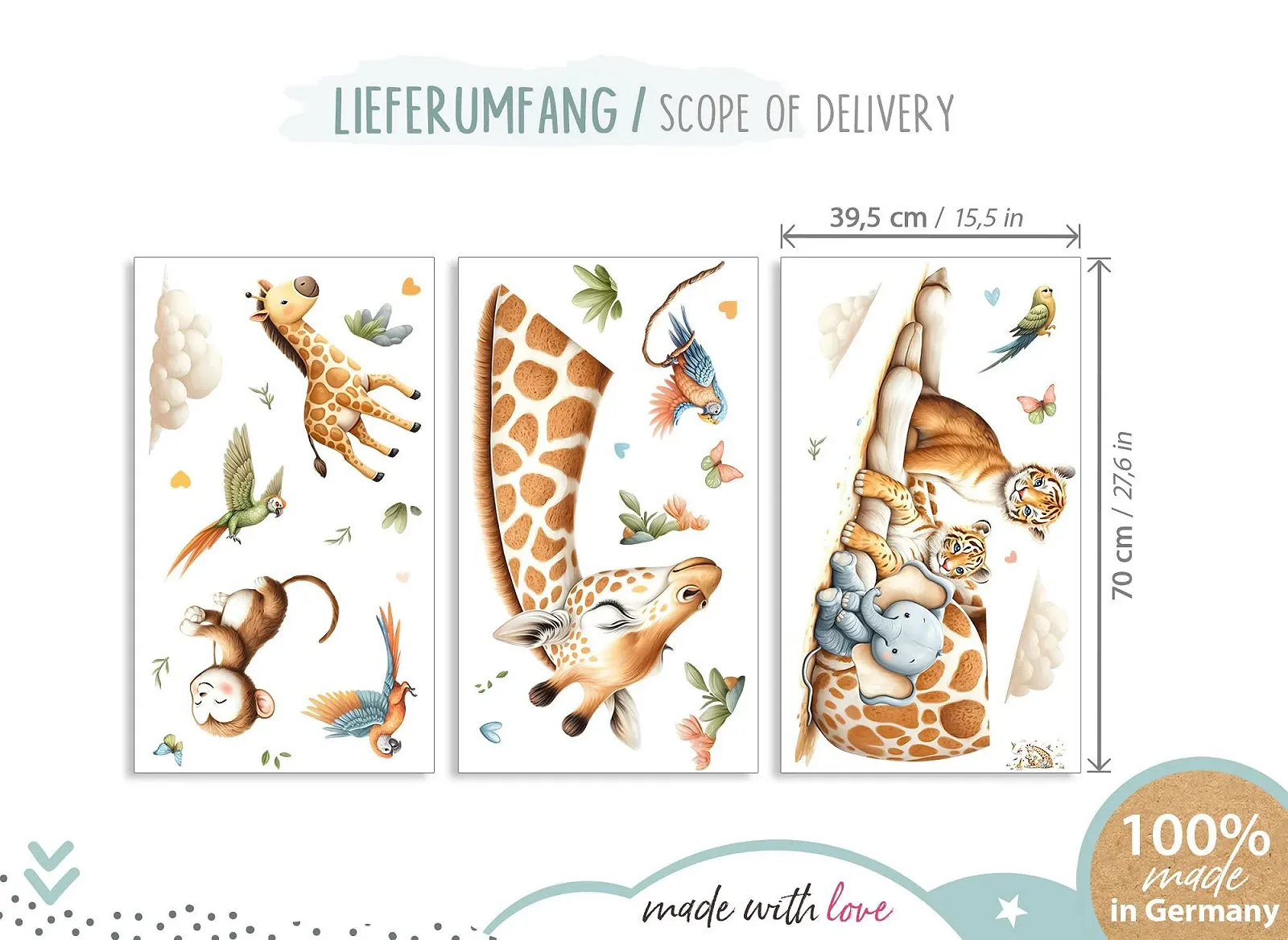 Наклейка на стену Little Deco DL5060 XL Safari Animals Giraffe Lion, фото №4