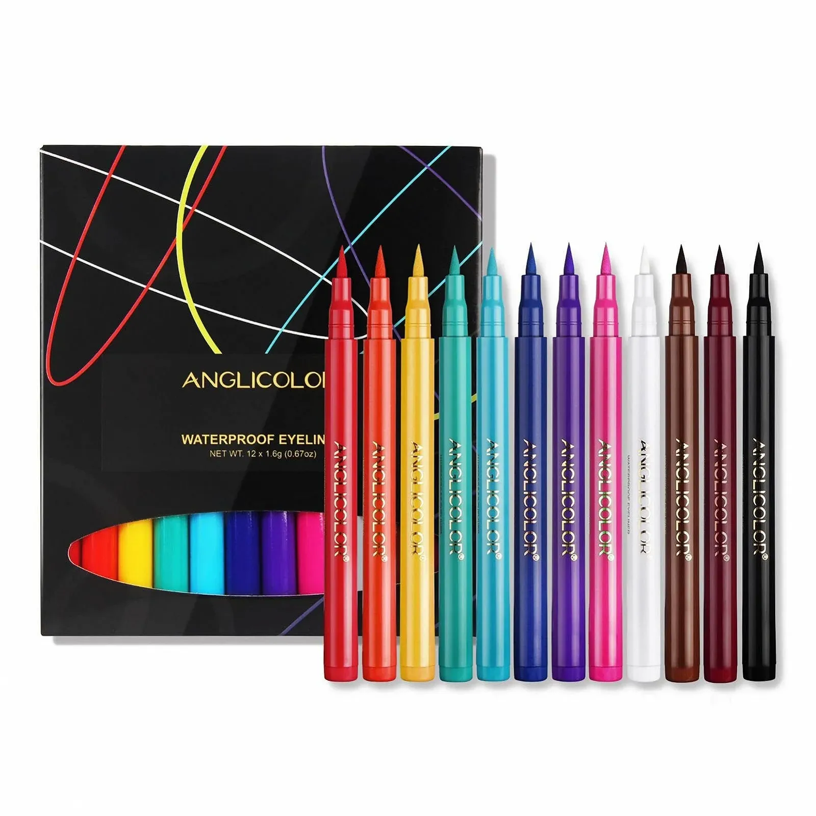 Підводка Рідка 12 Colours Liquid Eyeliner Set, кольорова, водостійка, фото №1