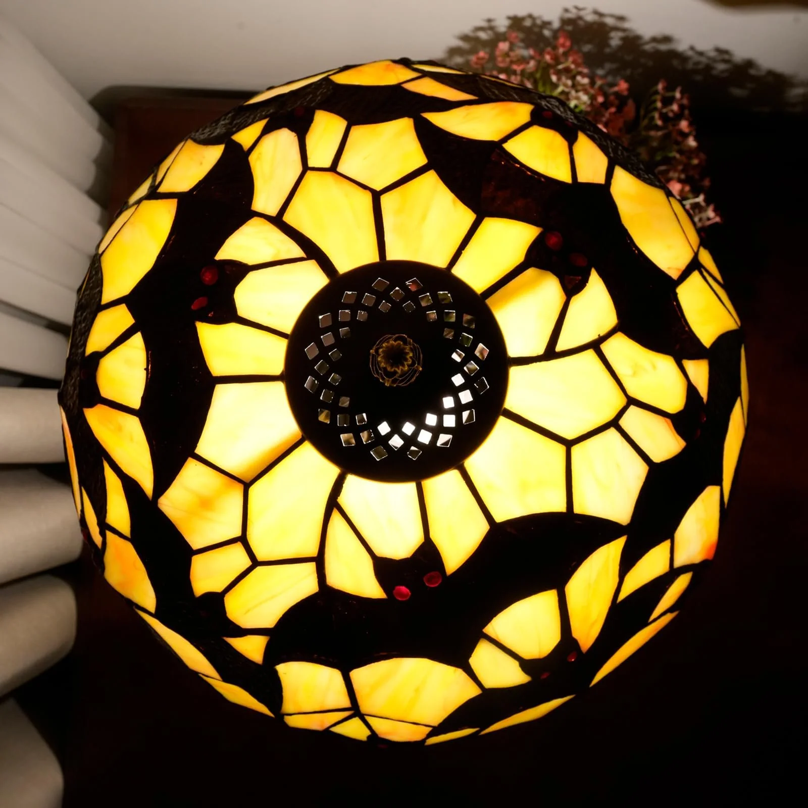 Настільна лампа Tiffany Black Bat вітражне скло антична бронза 30 см, фото №9