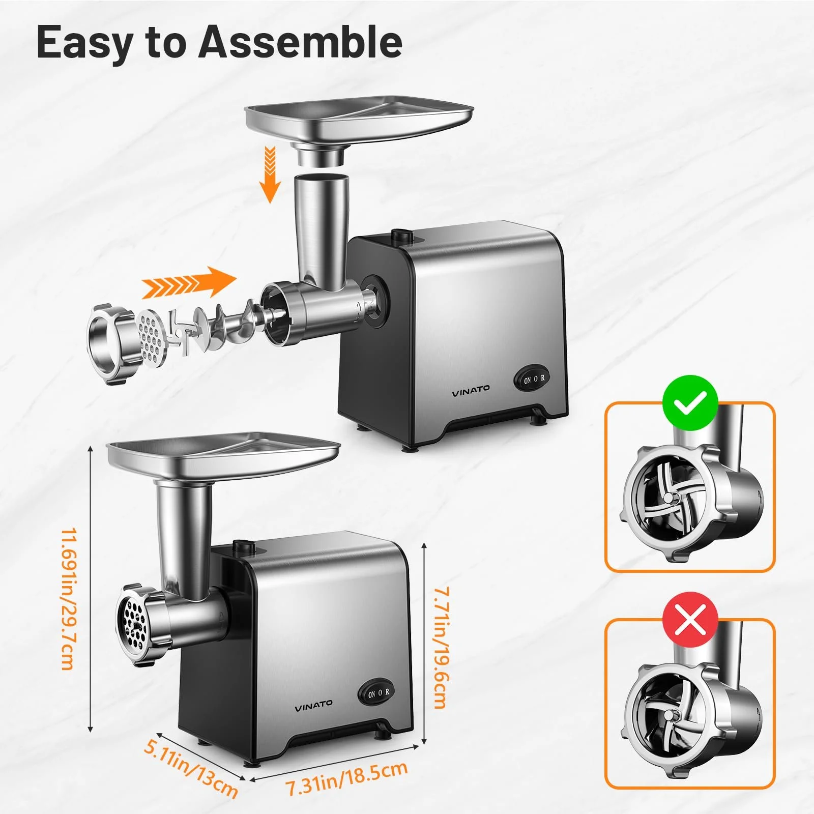 Мясорубка VINATO CompactPower 450 W с 3 дисками и насадкой кеббе, фото №4 Мясорубка VINATO CompactPower 450 W с 3 дисками и насадкой кеббе, фото №4