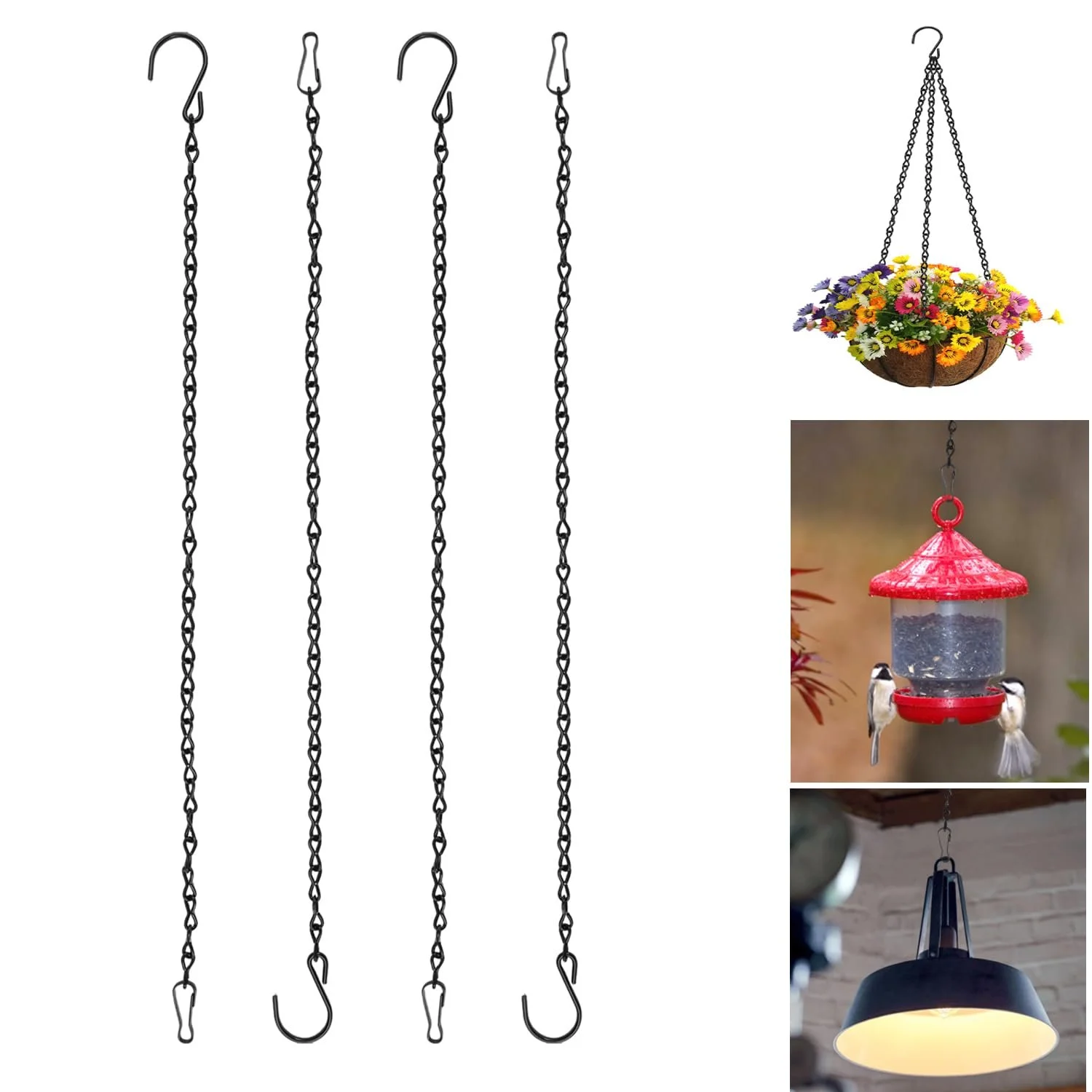 Ланцюги для підвішування DGN набір з 4 шт. металеві чорні 50 см, фото №1