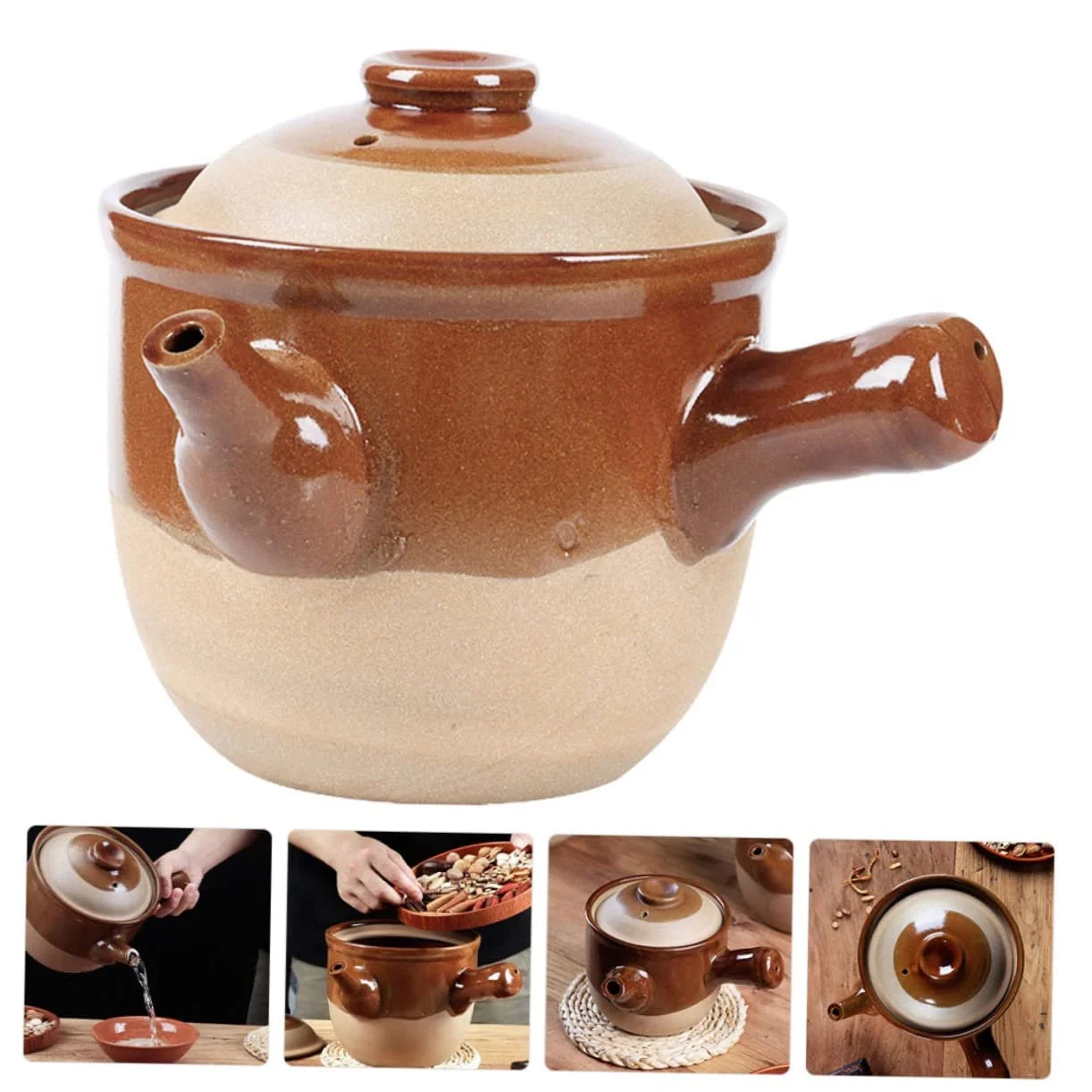 Горшок для приготовления OUNONA глиняный керамический с крышкой, фото №7