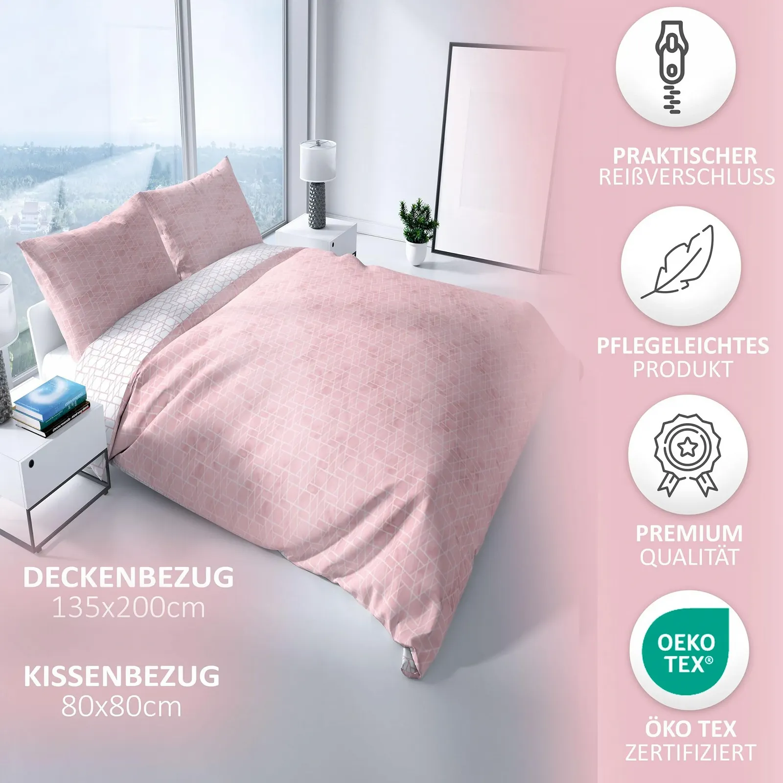 Постільна білизна Leonado Vicenti Renforcé 100% Cotton Reversible Diamond Design 135 x 200 см Рожево-біла, фото №3