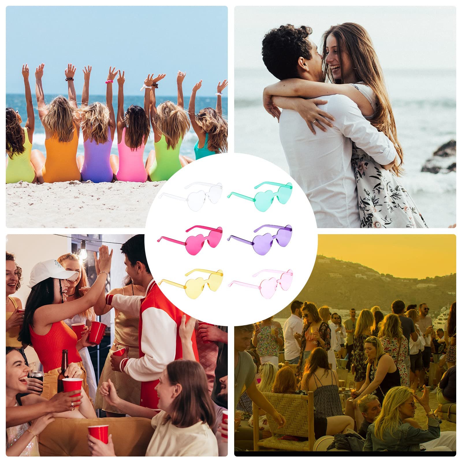 Солнцезащитные очки LUTER Без оправы Сердце Желтый, Розовый, Фиолетовый, Малиново-красный, Прозрачный зеленый, Прозрачный, 6 шт, фото №7