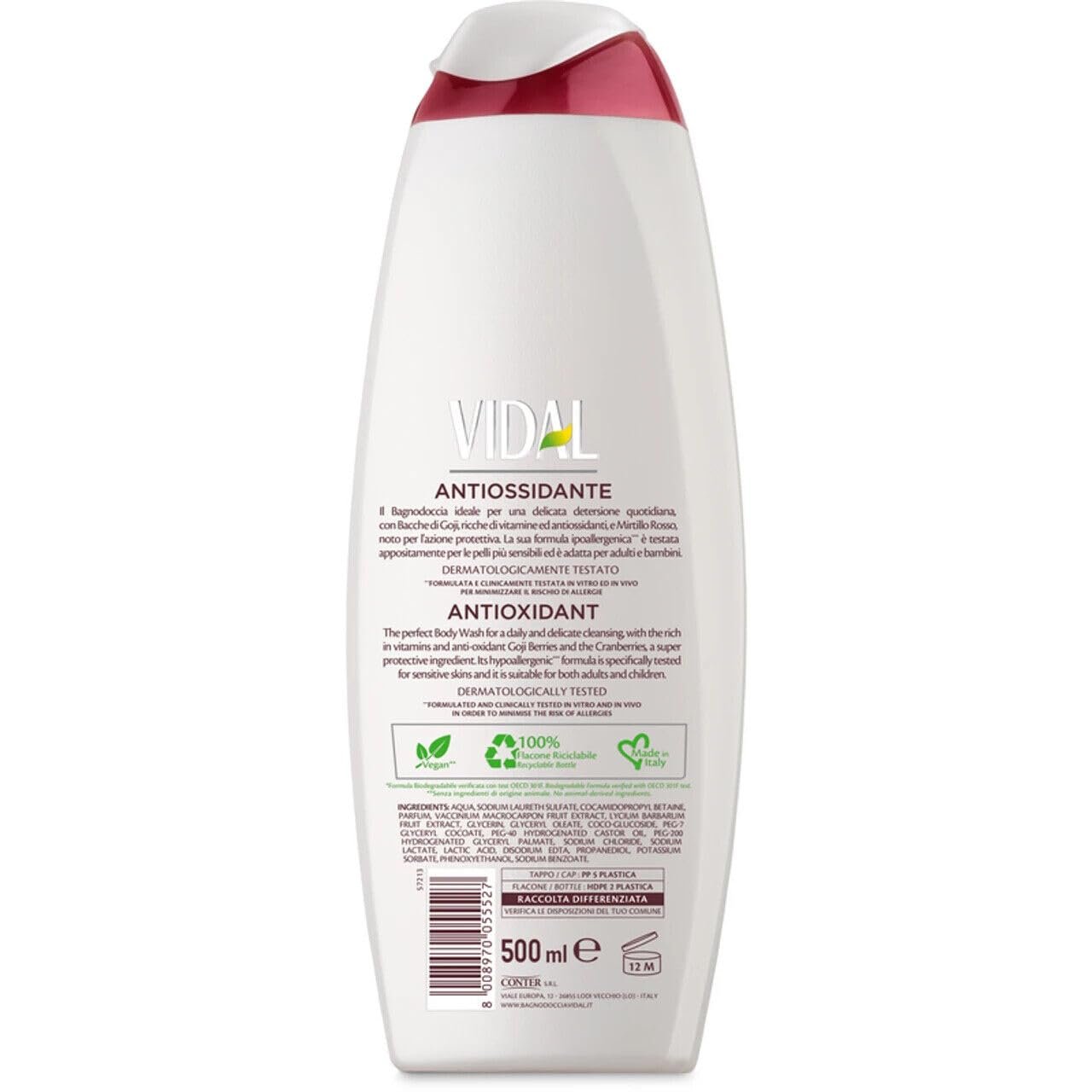 Гель-піна для душу Vidal Bagnodoccia Bacche di Goji e Mirtillo Rosso з ягодами годжі та журавлиною 12 х 500 мл, фото №3