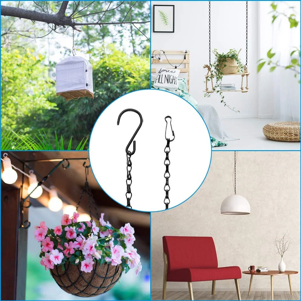 Металлические цепи для подвешивания 16 шт с зажимами и S-образными крючками черные, фото №7