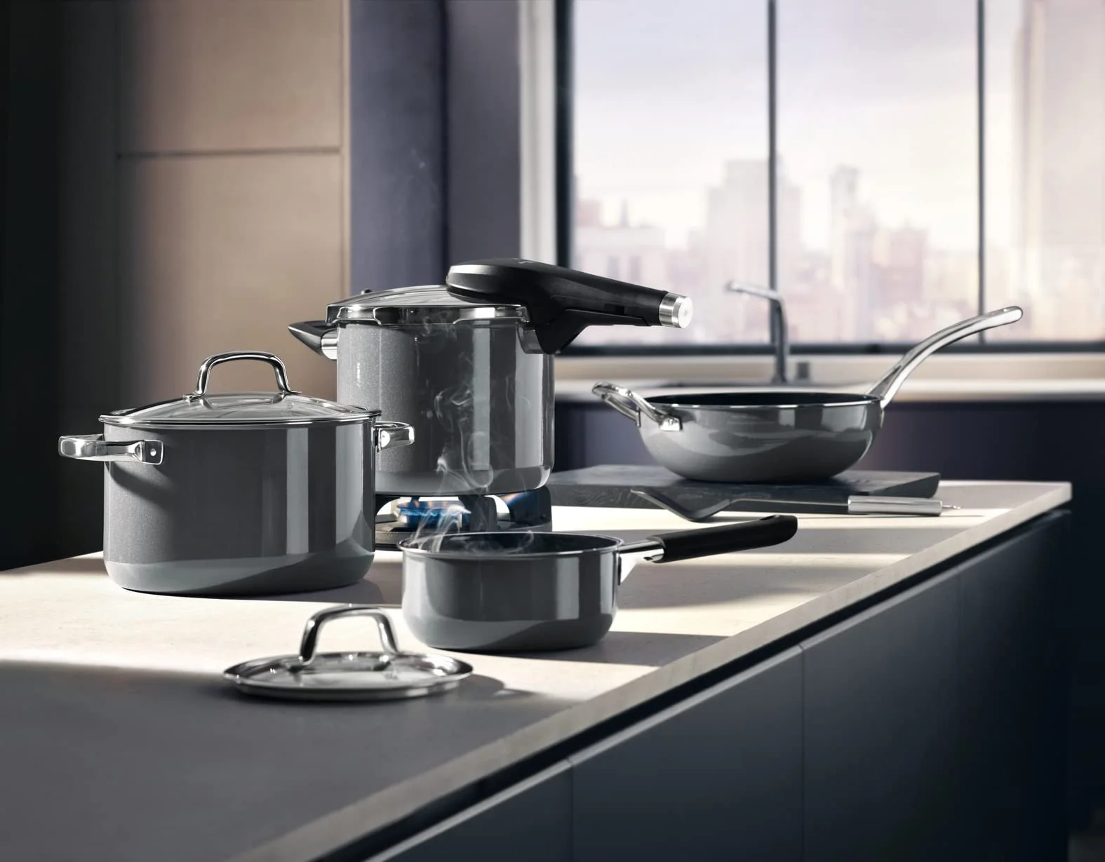 Каструля WMF Fusiontec Mineral 20 см 3,7 л зі скляною кришкою керамічна стійка до подряпин Сіра, фото №8