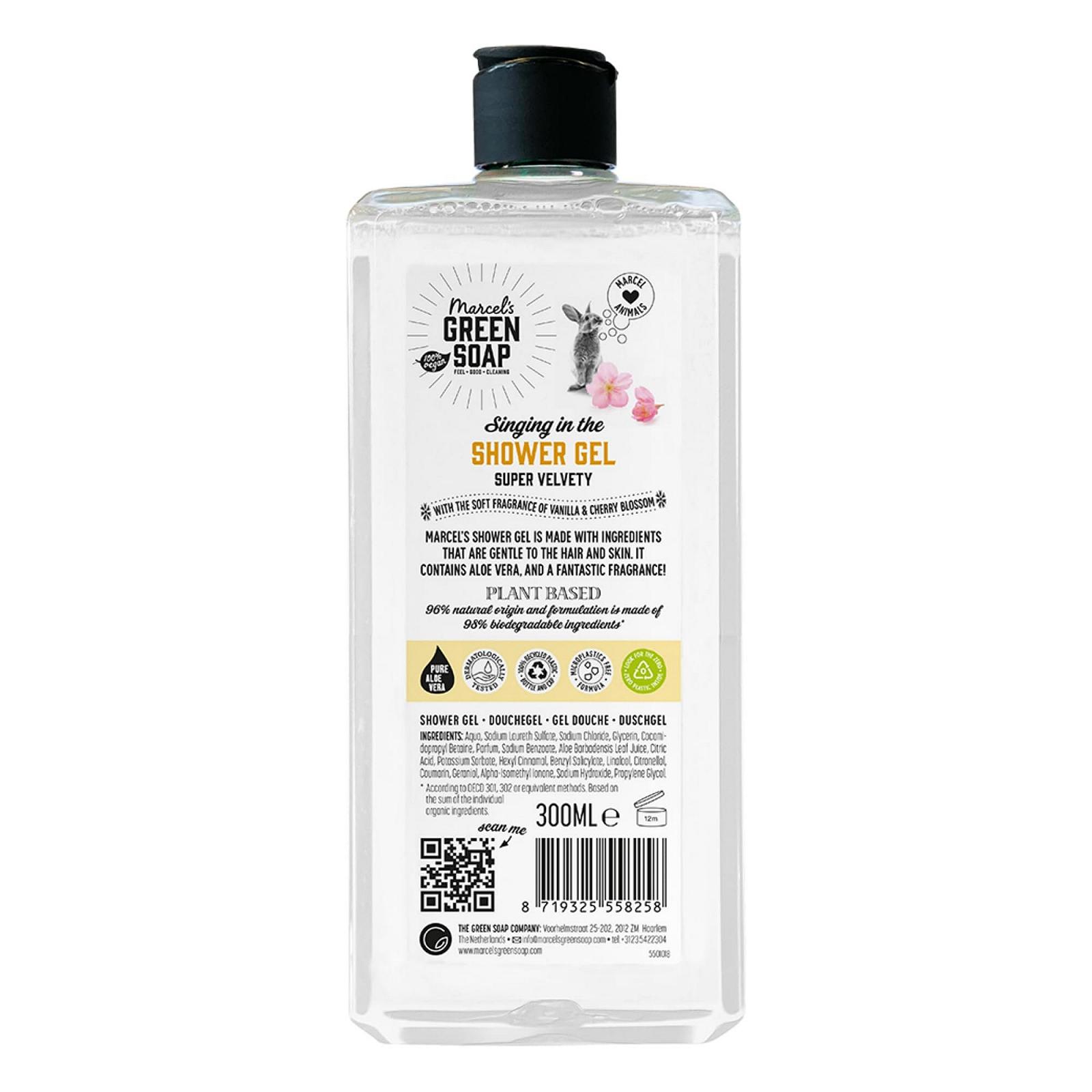 Гель для душа Marcel's Green Soap Vanilla & Cherry Blossom без микропластика в бутылке из переработанного пластика 98% биоразлагаемый веганский, фото №2