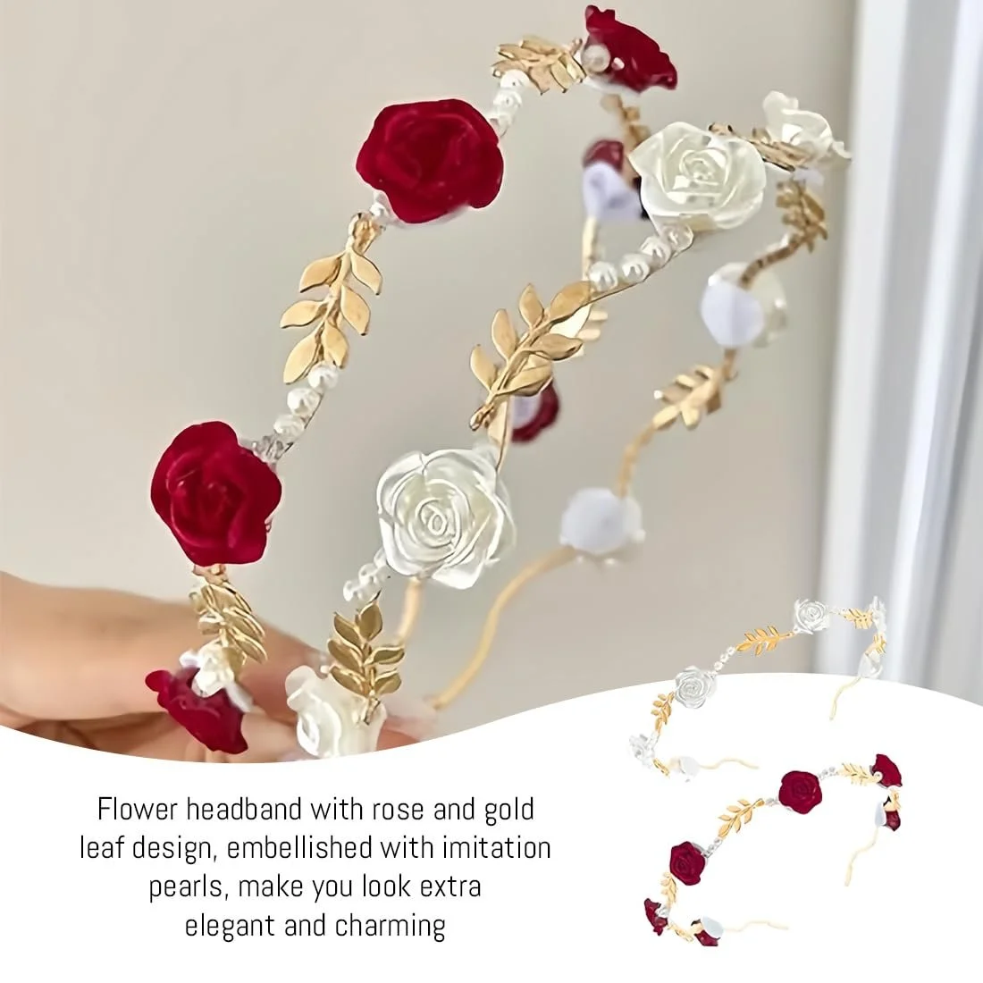 Обруч для волосся з трояндами та перлами, 2 шт, фото №4