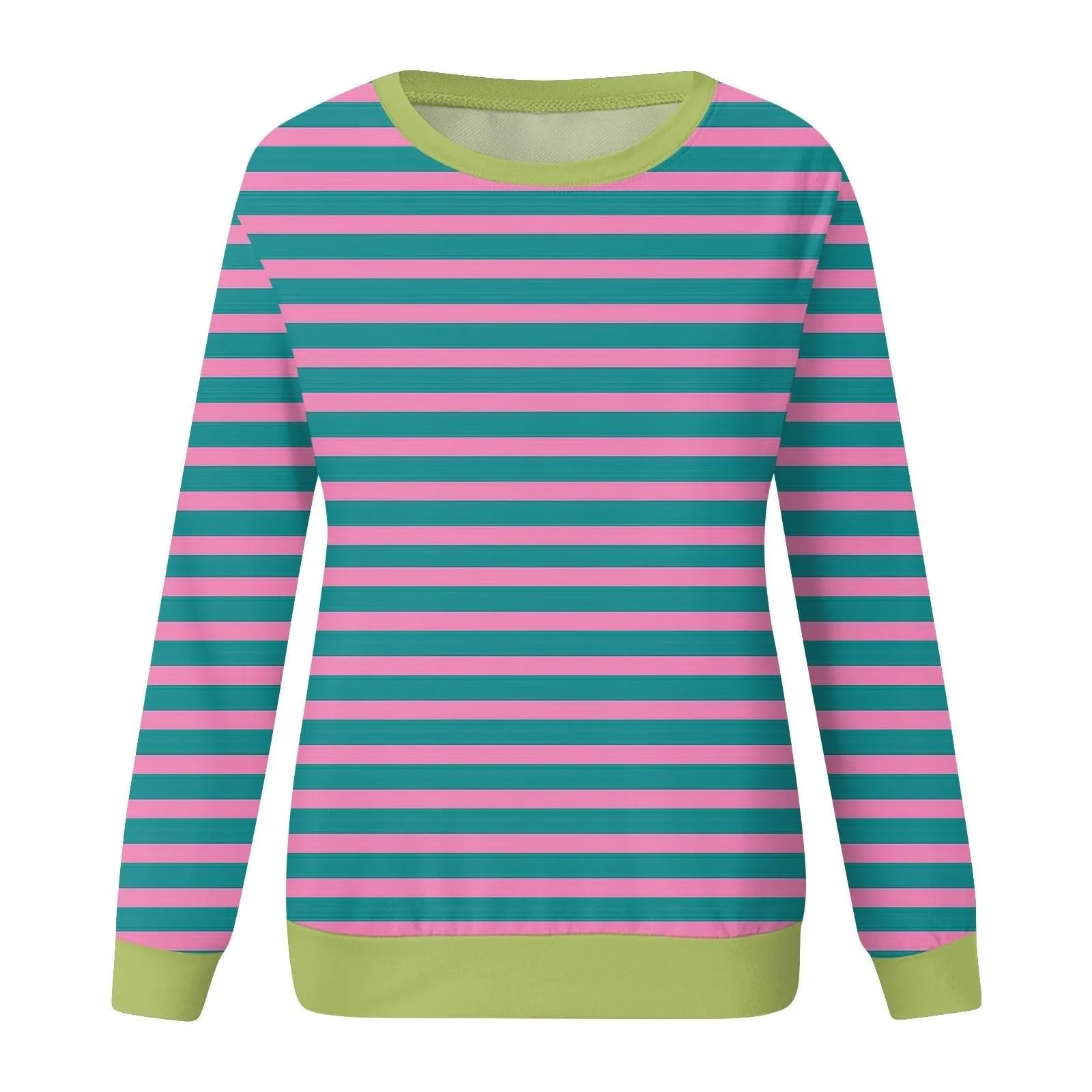 Свитшот CCOOfhhc Oversize В полоску Basic Круглый вырез Длинный рукав Полосатый, фото №4