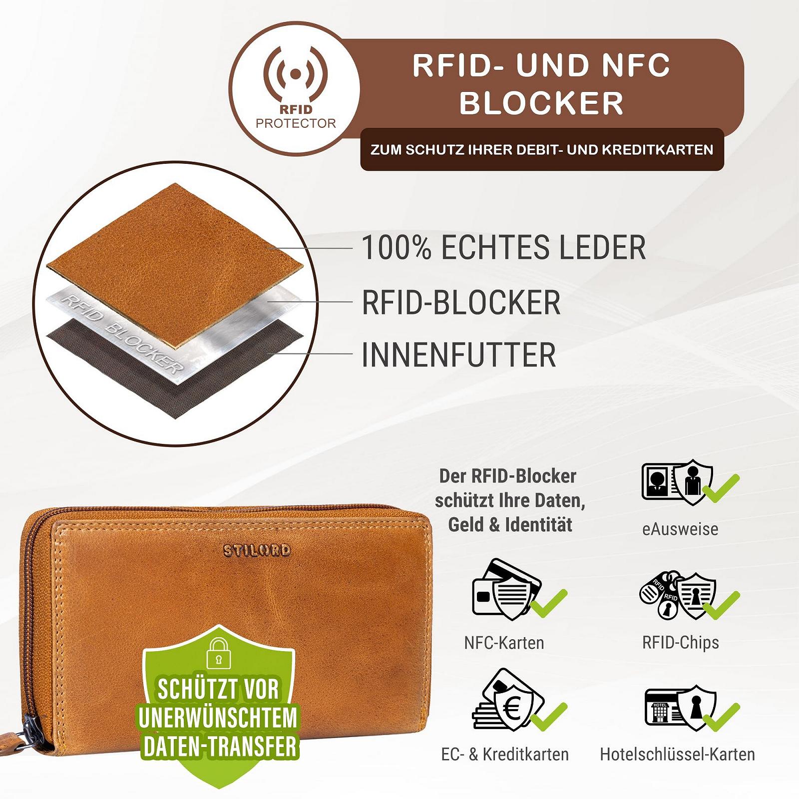 Кошелек STILORD Frida Кожаный Женский RFID защита Винтажный Большой Кошелек RFID Кошелек на молнии Натуральная кожа, Perugia Brown, Винтажный, фото №5