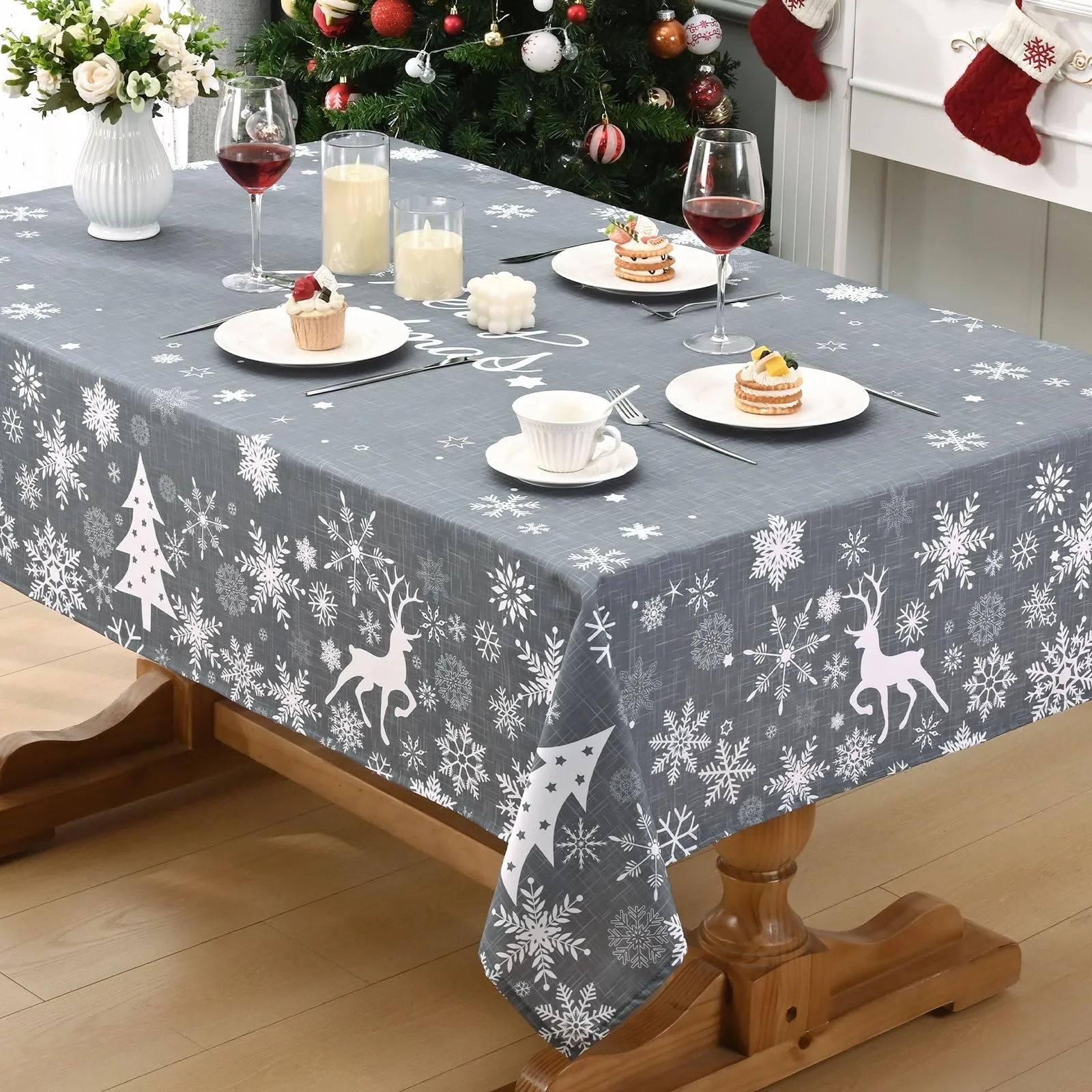 Скатертина Alishomtll Christmas квадратна водовідштовхувальна 140 x 140 см Grey, фото №1