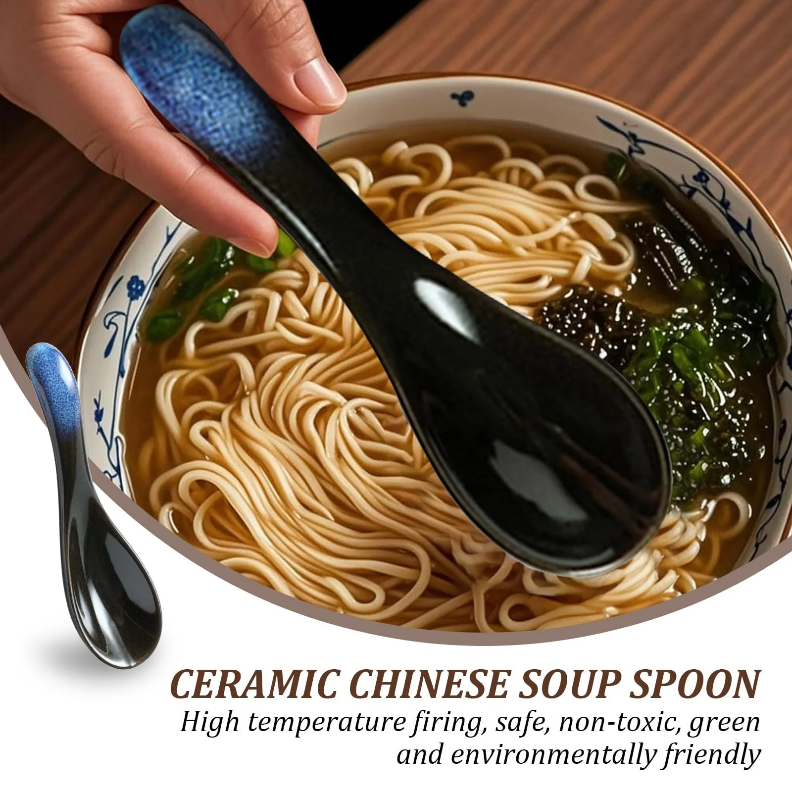 Ложка Супова Asian керамічна в японському стилі блакитна, паковання 2 шт, фото №3