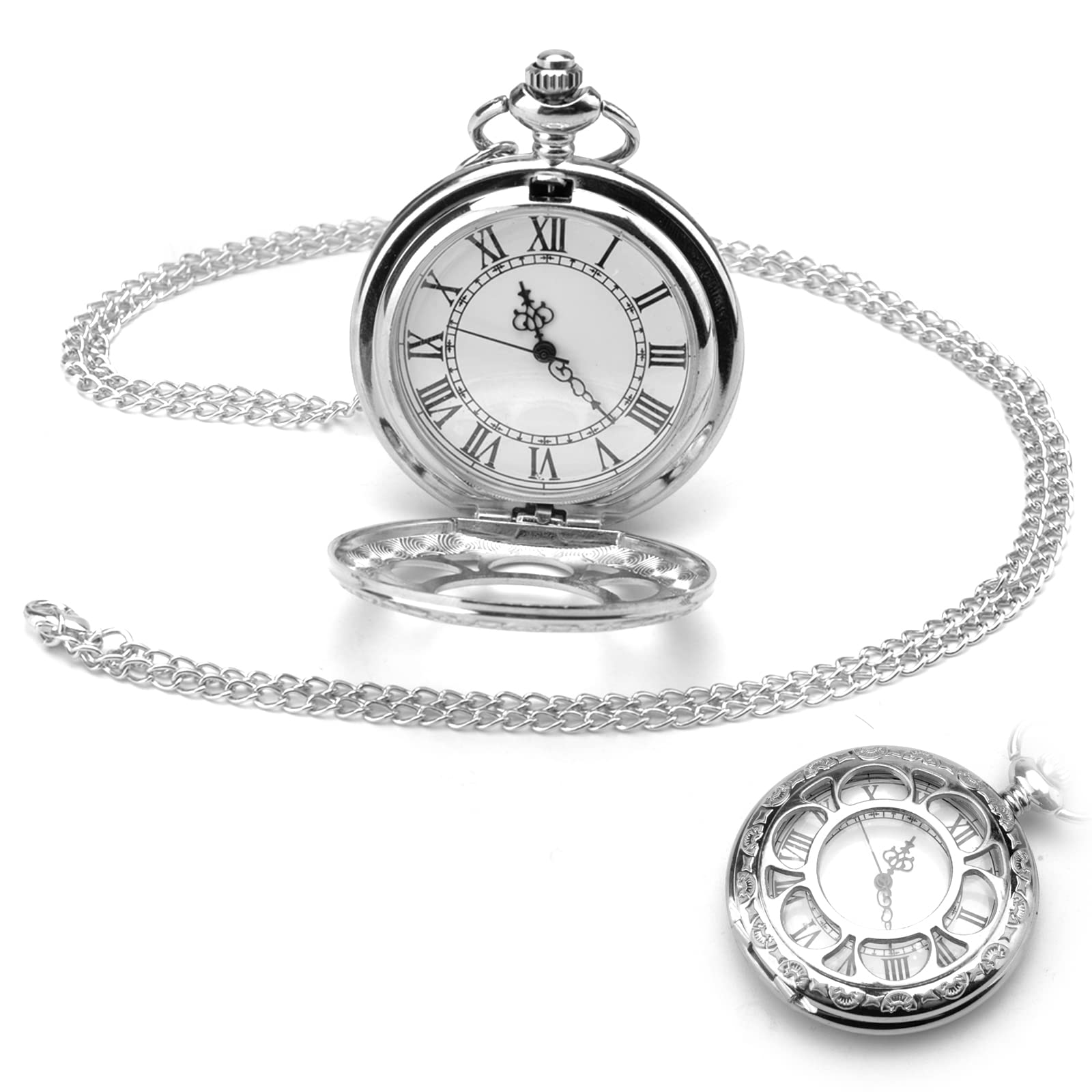 Карманные часы TNSLAND Vintage Smooth Quartz с цепочкой серебряные, фото №1
