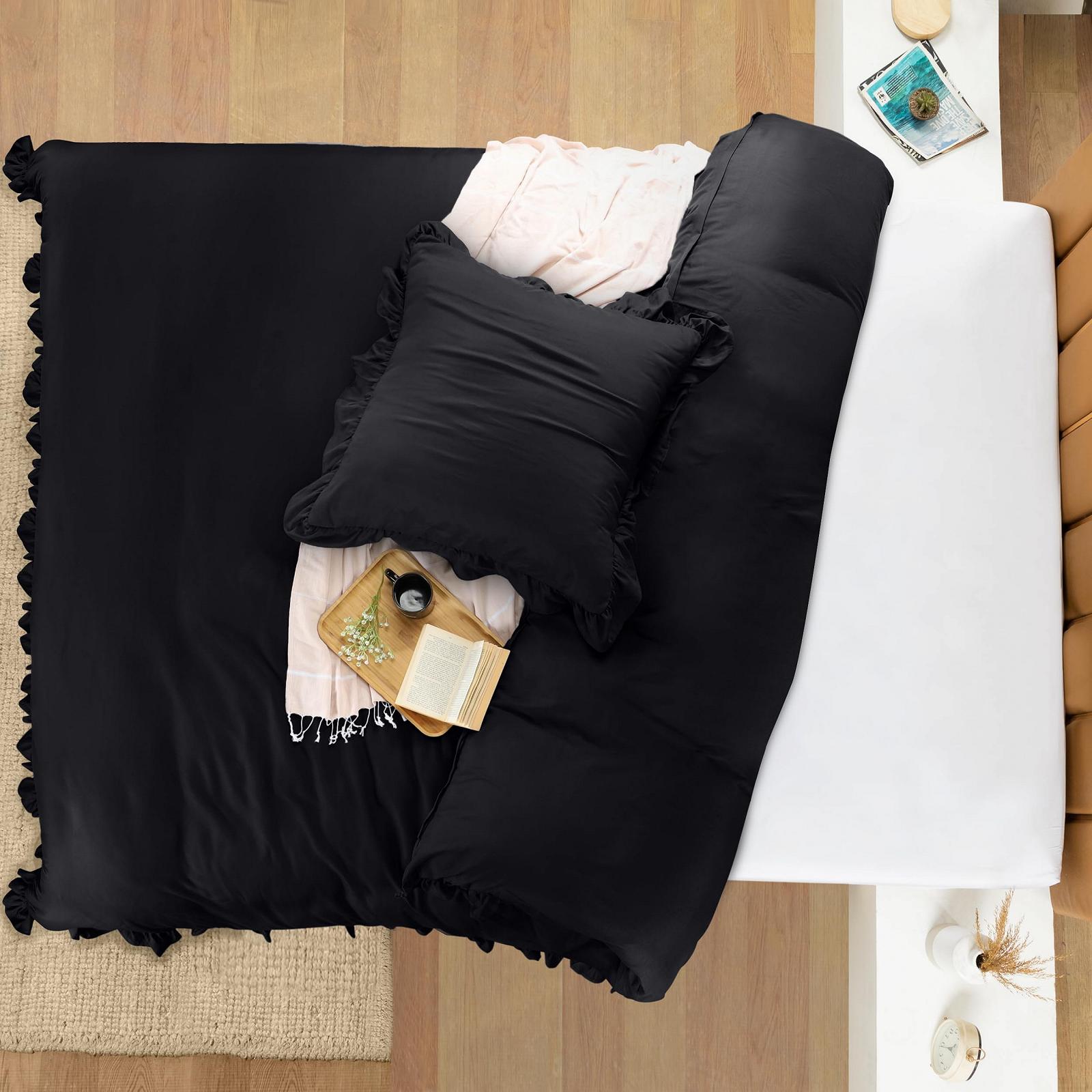 Комплект постільної білизни з оборками Utopia Bedding 135 x 200 см - Підковдра з мікрофібри 135 x 200 см + 1 Наволочка 80 x 80 см - Чорний, фото №3