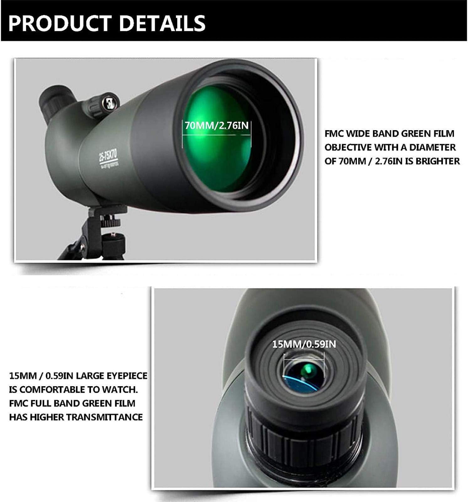 Монокуляр Telescopes HD 75x70 BAK4 Prism FMC Lens, фото №6