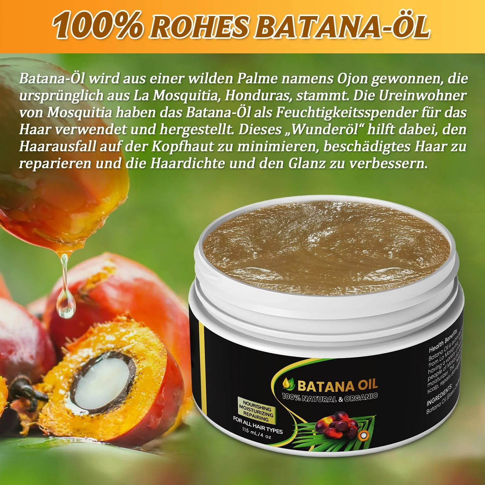 Олія Batana Raw Нерафінована 100% Органічна з Гондурасу 115 мл, фото №2