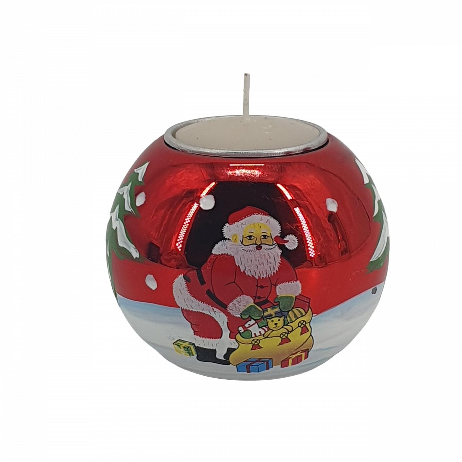 Підсвічники Різдвяні 80570 Червоні з Санта Клаусом і Новорічною Ялинкою Ручний Розпис Адвент-вінок Включаючи Чайну Свічку, фото №3