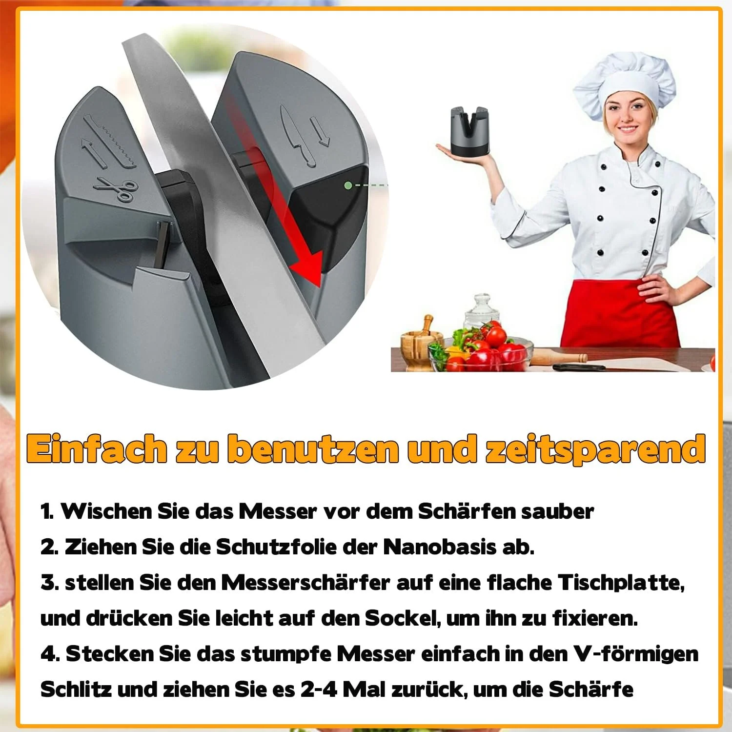 Точило для ножів VITEVER з присоскою для прямих, серрейторних ножів та ножиць сіра, фото №4