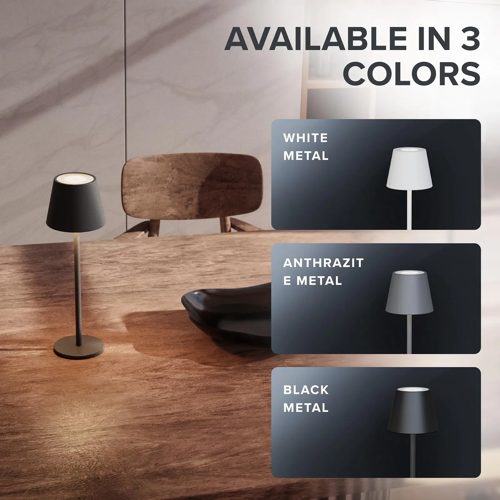 Настільна лампа Syrma Акумуляторна LED Алюмінієва Dimmable USB-C Антрацит, фото №7