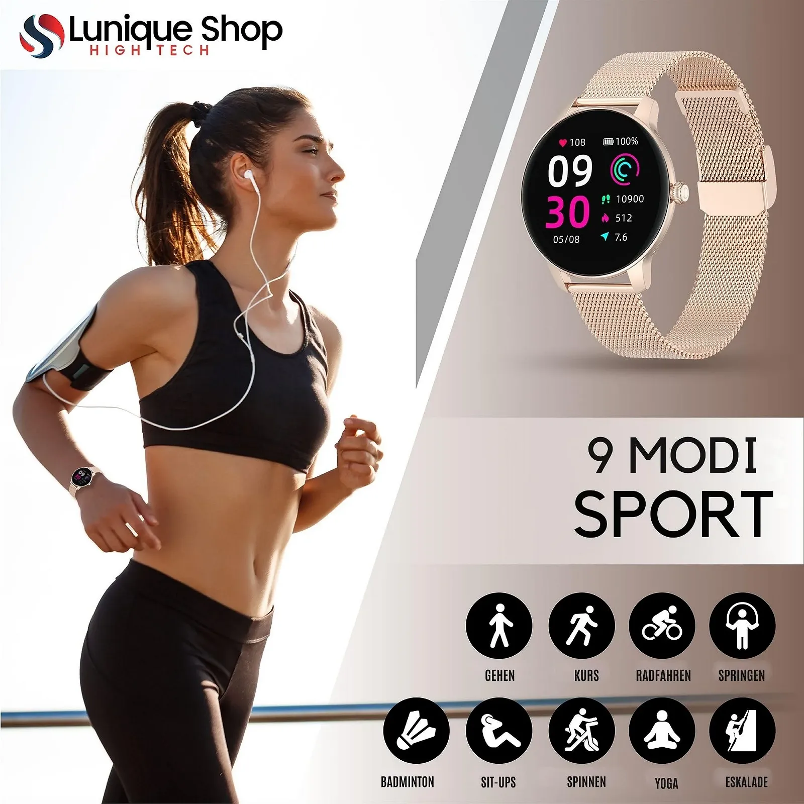 Смарт-годинник Жіночий Круглий LSFIT Рожеве Золото, фото №5