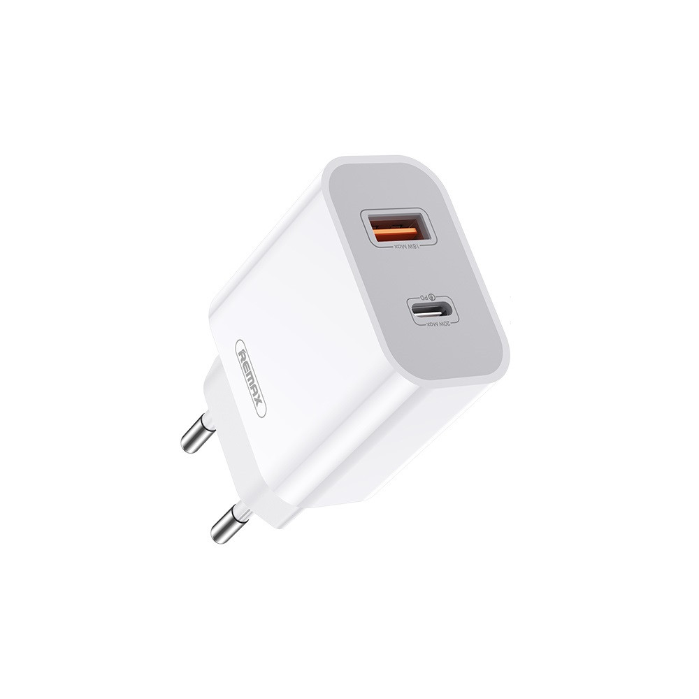 Мережевий зарядний пристрій Remax Surie 2 порти USB Type-C 20W PD QC Білий (RP-U68), фото №1
