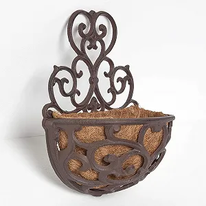 Настенная корзина для растений Homescapes Рустик чугунная с кокосовой вставкой 29 x 37 см Античный коричневый synthetic.ua - Фото 1