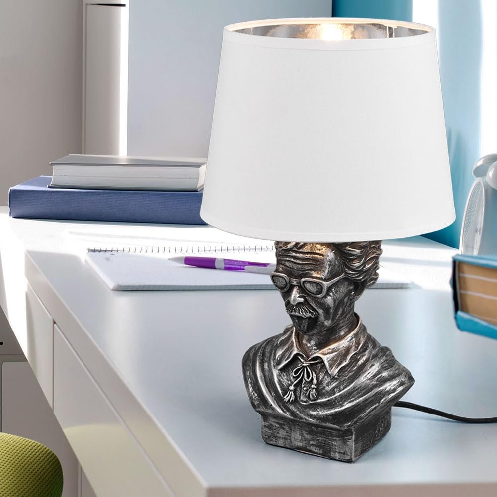 Настільна лампа etc-shop керамічна срібло тканинний плафон E14 діаметр 21 см біла, фото №3