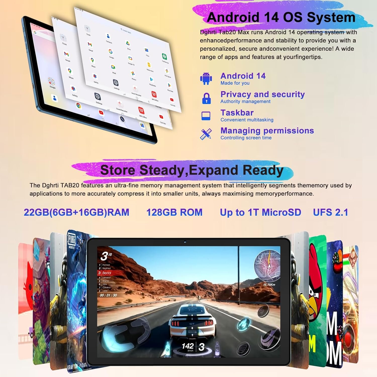 Планшет 10.1" Dghrti Tab 20 6+16/128Gb 8 ядер Android 14 8000 mAh Cиний, фото №4