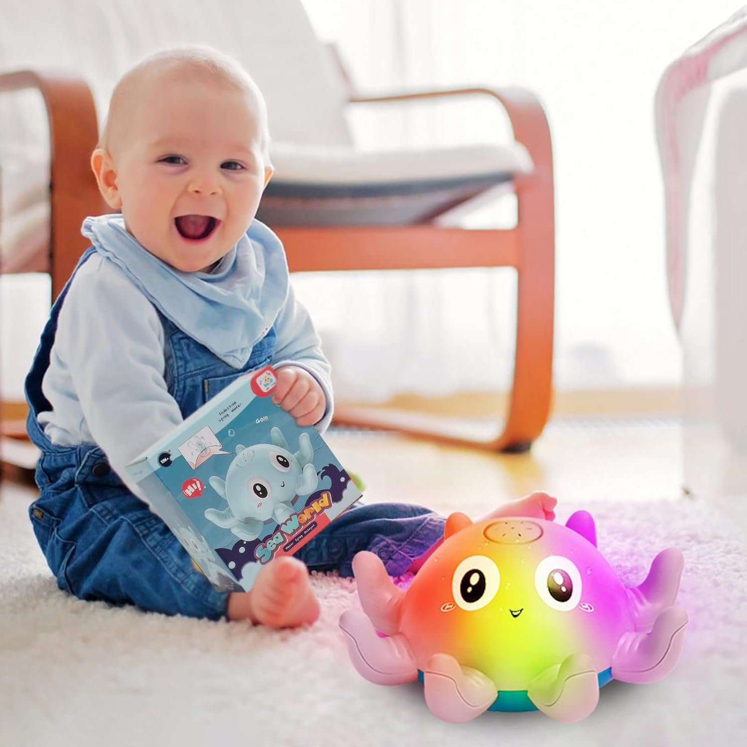 Іграшка для ванни Восьминіг з розпилювачем води та підсвічуванням Рожевий, фото №6