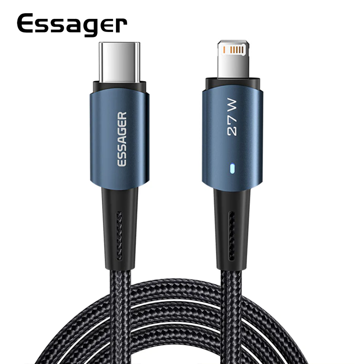 Зарядный кабель ESSAGER Sunset черный USB Type-C to Lightning 1метр 20W, фото №1