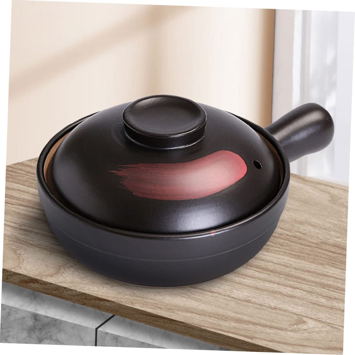 Кастрюля для супа SOIMISS керамическая маленькая с ручкой черная, фото №8