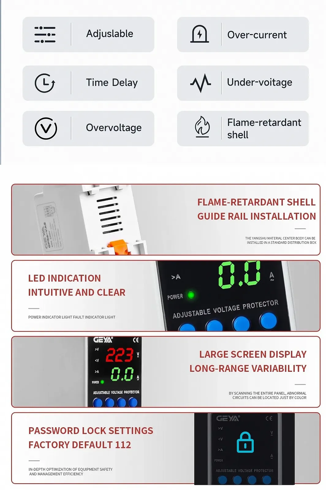 Реле контролю напруги GEYA GPS6-VA5 2P 63A 220V з дисплеєм, фото №10
