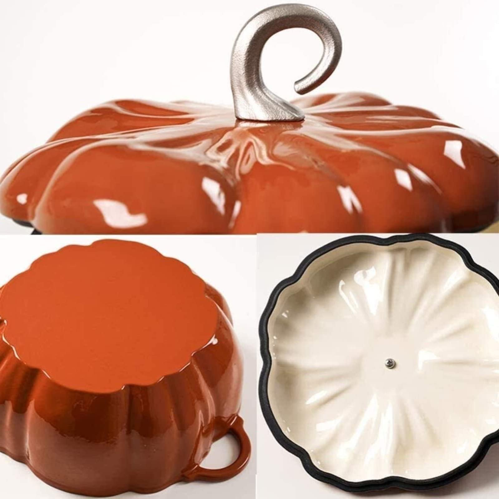 Кастрюля для тушения чугунная эмалированная с крышкой антипригарная Pumpkin Shape, фото №3 Кастрюля для тушения чугунная эмалированная с крышкой антипригарная Pumpkin Shape, фото №3