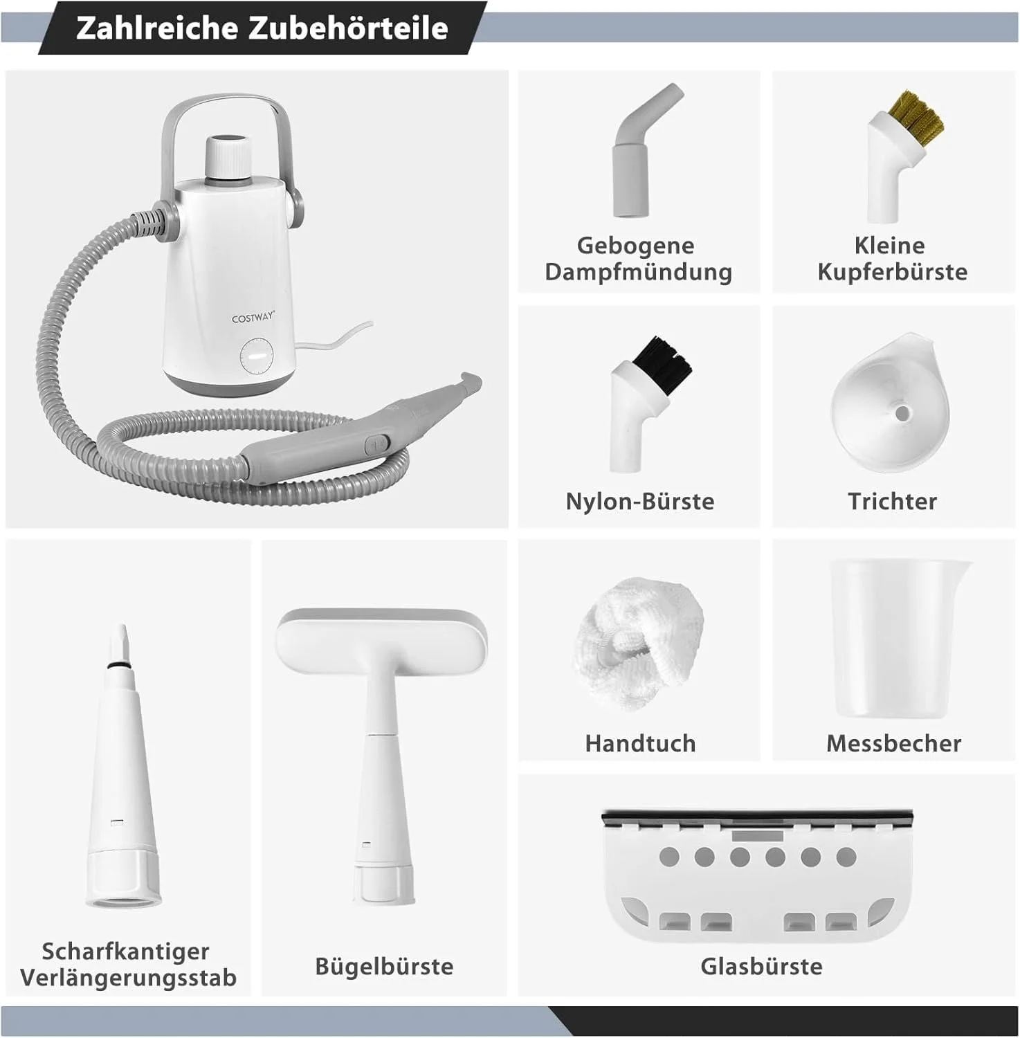 Пароочиститель FANTASK ручной 1000 Вт 300 мл с аксессуарами White, фото №5