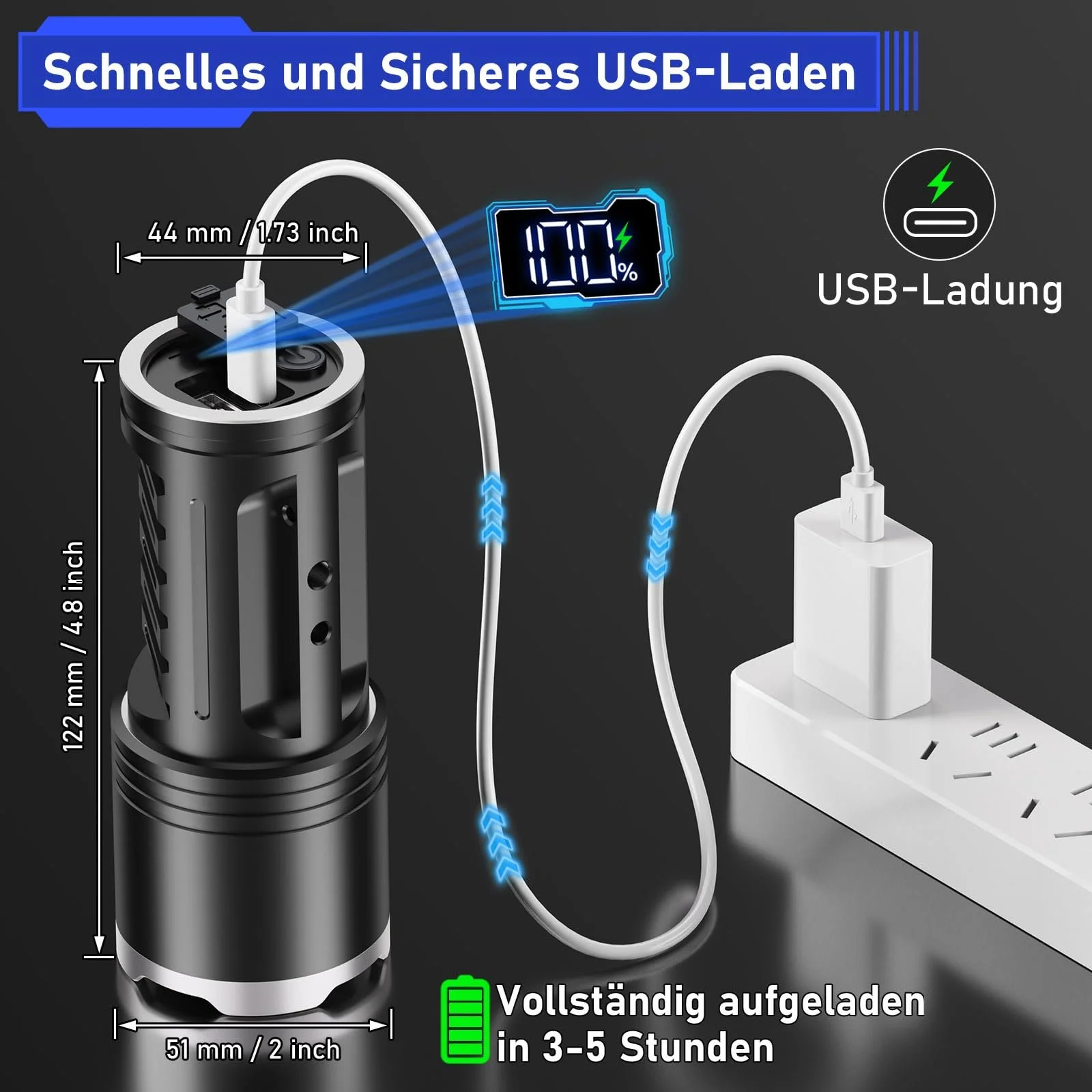 Ліхтар JAY-PARK LED Перезаряджуваний 500 000 Люмен з Акумулятором 10800 мАг та РК-індикатором Рівня Заряду Акумулятораого Туризму, фото №5