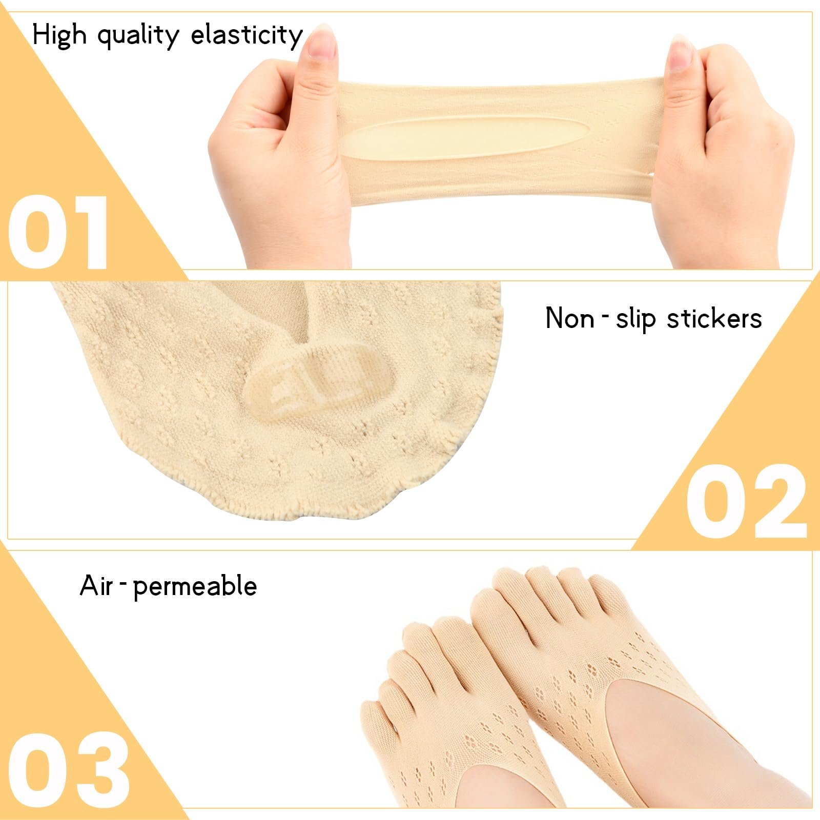 Носки с пальцами 10 пар Ортопедические компрессионные носки Низкие носки с пальцами Невидимые носки с разделенными пальцами с гелевой вкладкой, белый, черный, розовый, серый, телесный цвет, фото №3