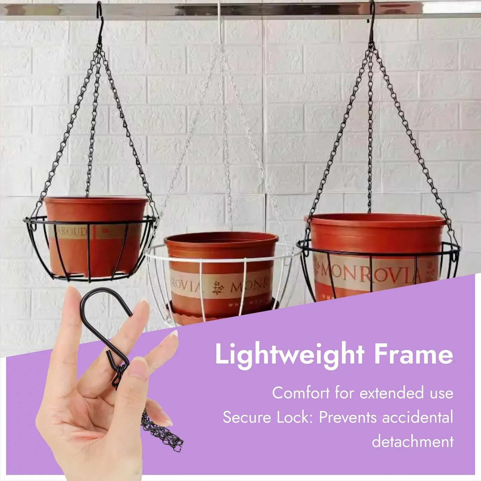 Ланцюги для підвісних кошиків Набір із 3 штук Метал Чорний, фото №3