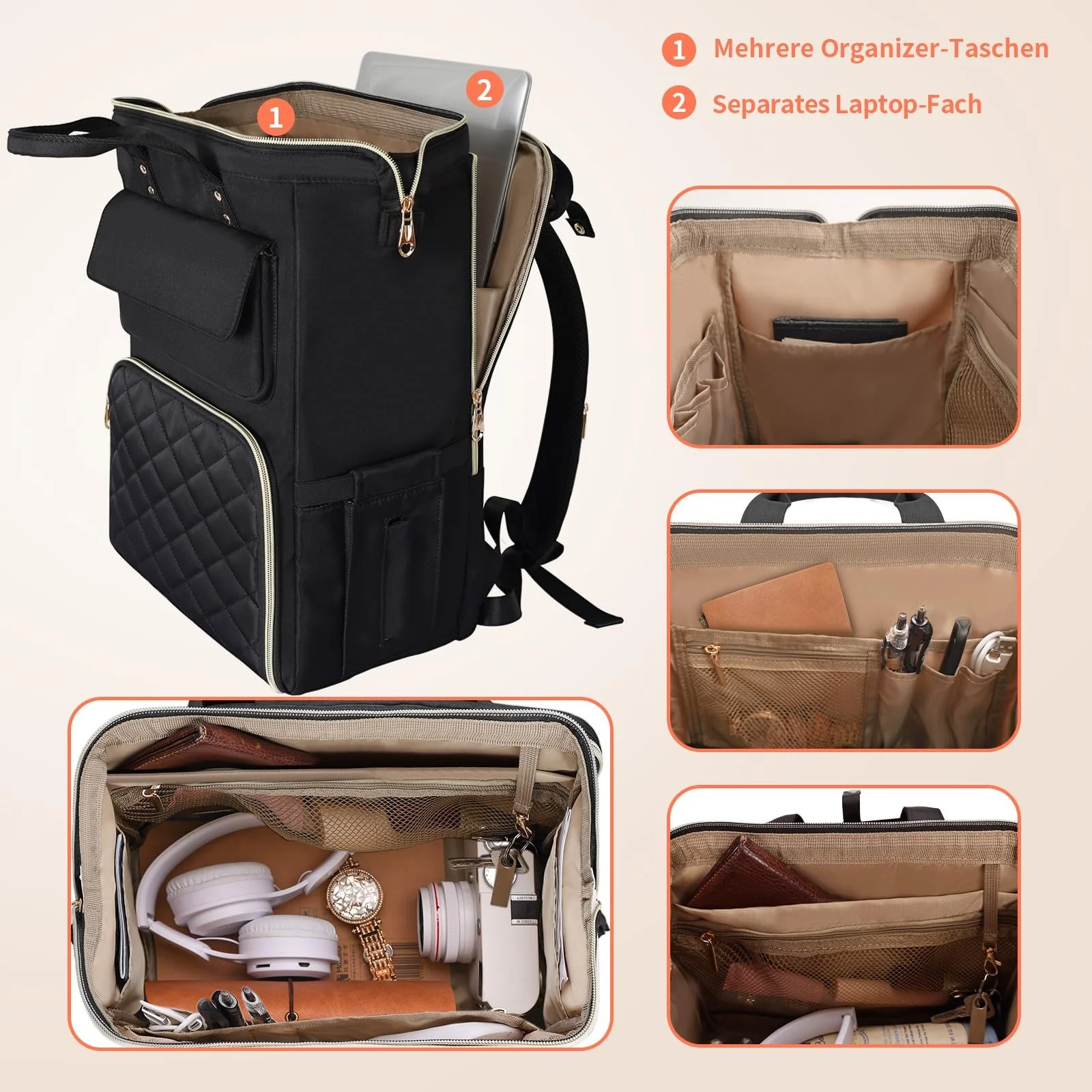 Рюкзак для ноутбука BERTASCHE 15.6" з термосумкою Чорний/Бежевий, фото №3 Рюкзак для ноутбука BERTASCHE 15.6" з термосумкою Чорний/Бежевий, фото №3