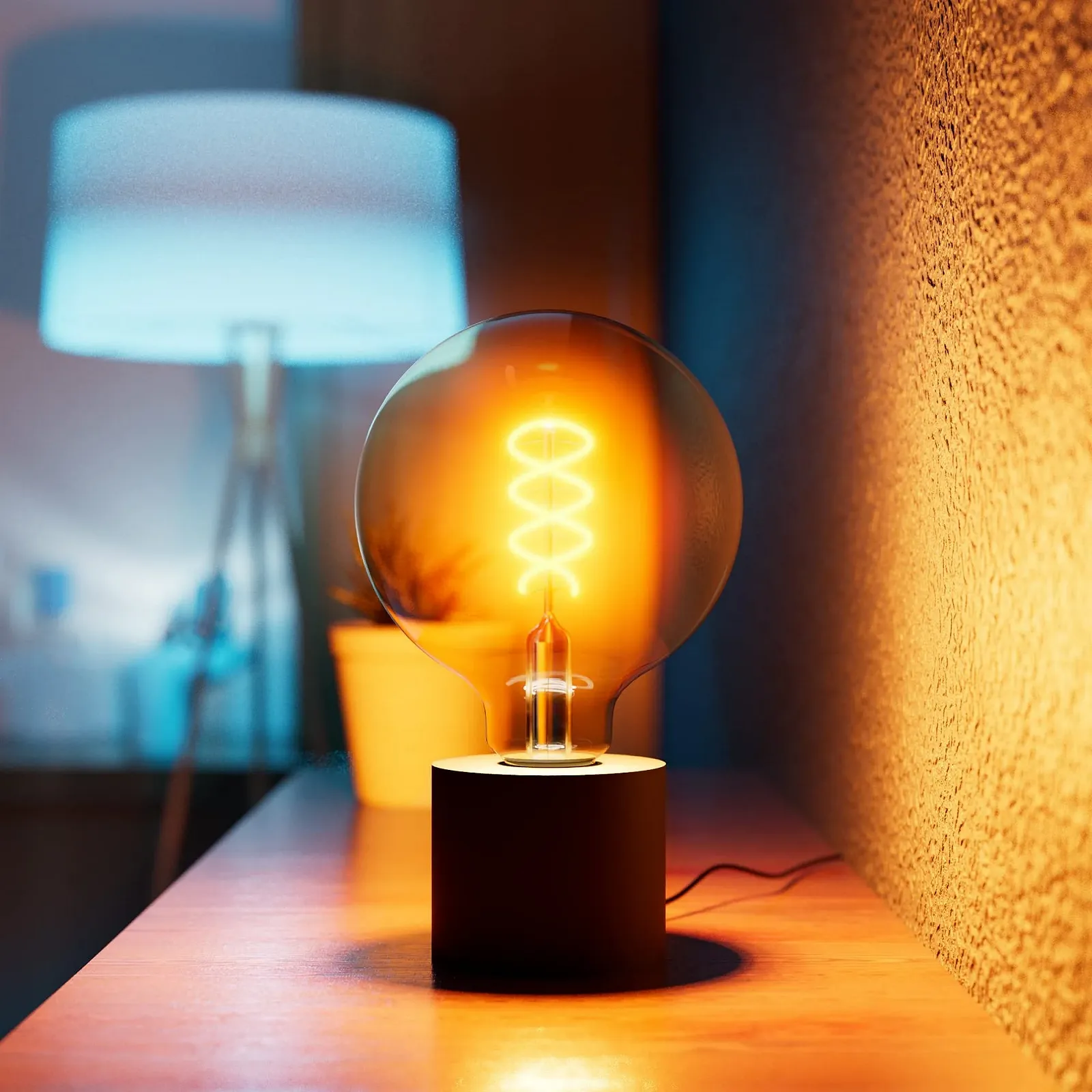 Настільна лампа SSC-LUXon NAMBI Набір з 2 шт. кругла E27 з кабелем та вимикачем чорна, фото №3