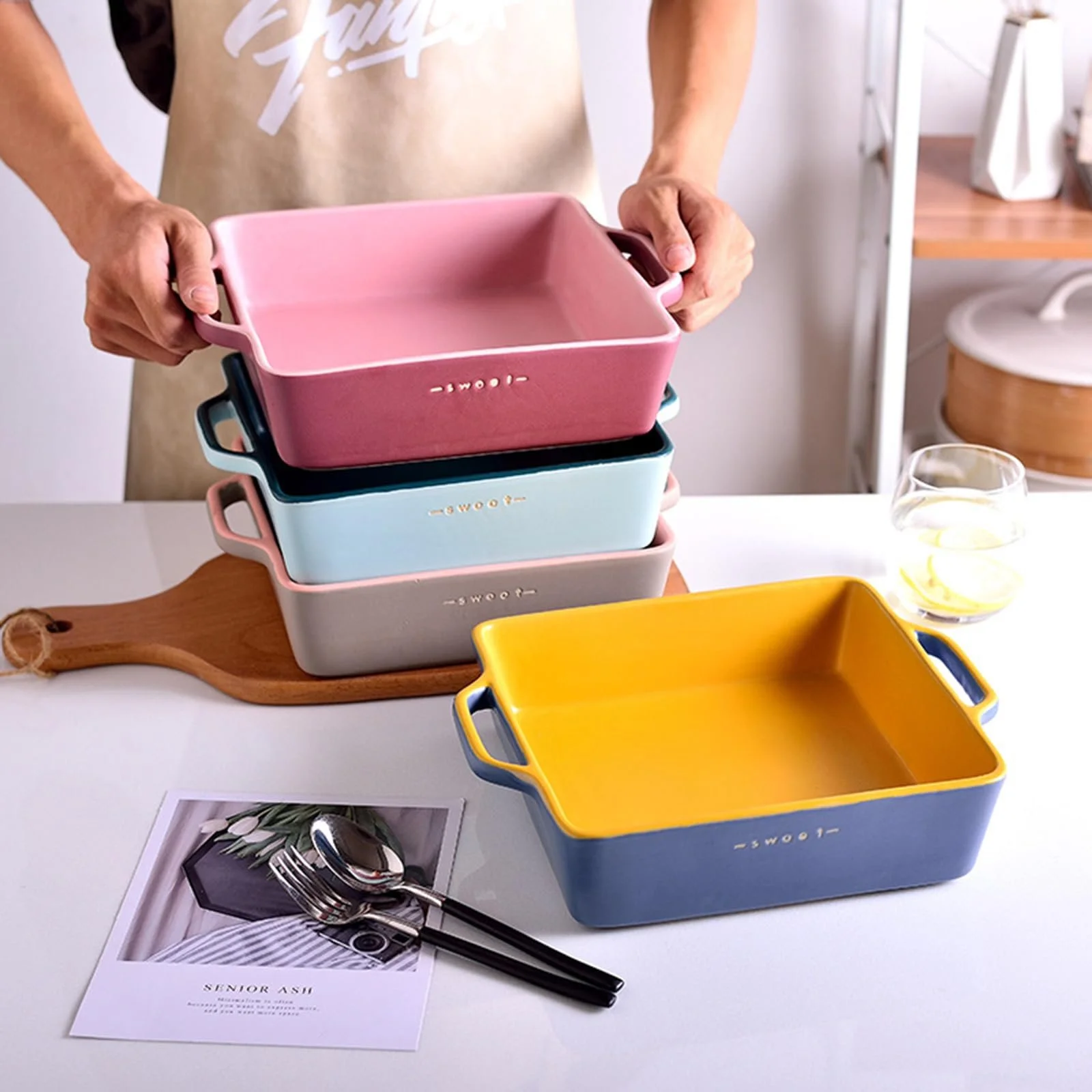 Форма для запекания Керамическая Квадратная с ручками Большая, фото №2 Форма для запекания Керамическая Квадратная с ручками Большая, фото №2