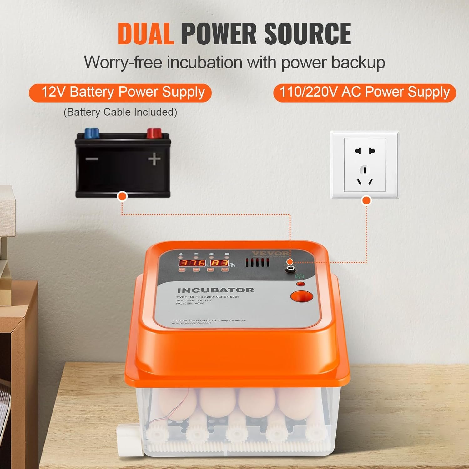 Автоматический инкубатор Vevor LF64-5281 / Orange, фото №6