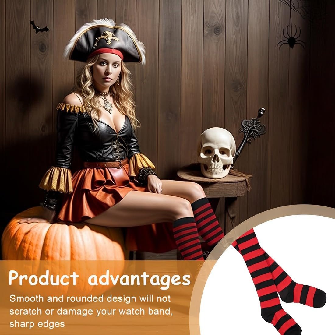 Женские чулки выше колена Красные в полоску Хлопок 1 пара, бронзовый, фото №4