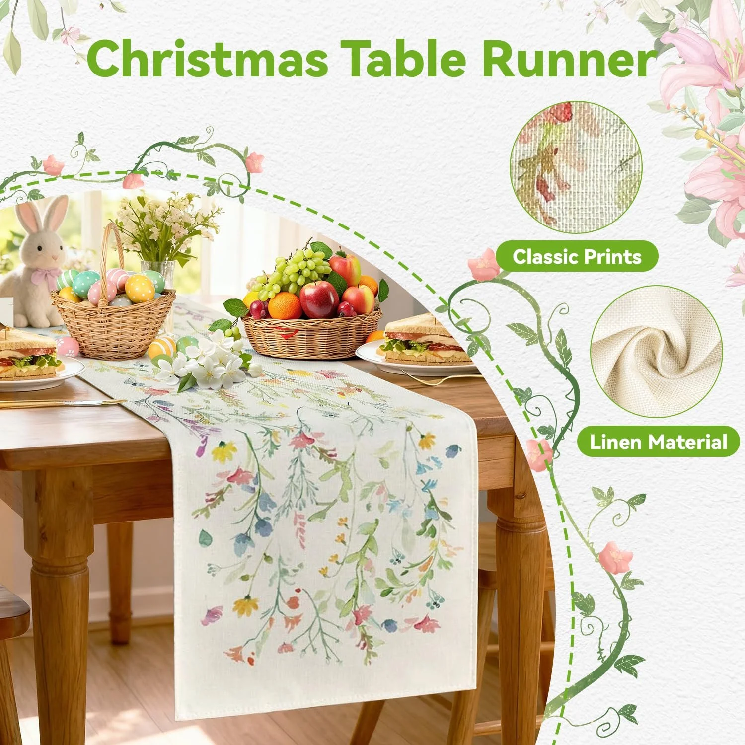 Скатертина-ранер Spring Flowers Easter Spring Decoration 33 x 183 см, фото №3 Скатертина-ранер Spring Flowers Easter Spring Decoration 33 x 183 см, фото №3