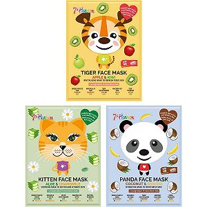 Тканевые маски для лица Набор с животными с тиграми, котятами и пандами для успокоения сухой и усталой кожи, увлажнения (от 8 лет) Упаковка из 3 штук (1 упаковка) - Фото 1