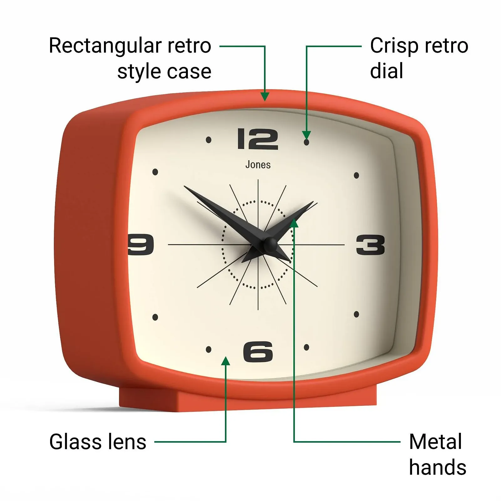 Настольные часы JONES CLOCKS Film Прямоугольный Ретро Дизайн Оранжевый, фото №6