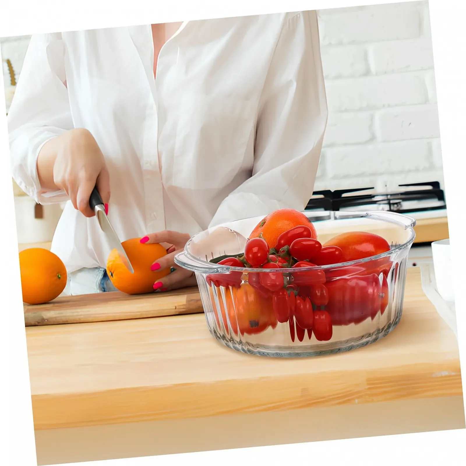 Форма для запікання кругла скляна з кришкою для духовки боросилікатне скло, фото №3