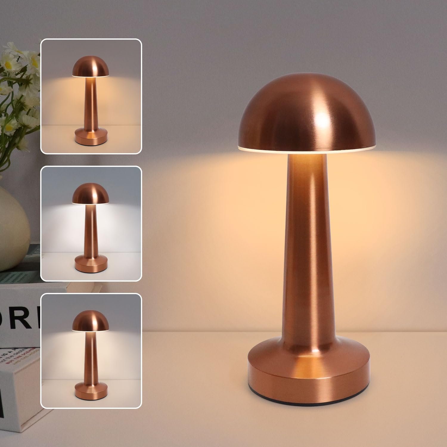 Настільна лампа EXTRASTAR Mushroom LED Сенсорна Акумуляторна Металік + Червоний, фото №2